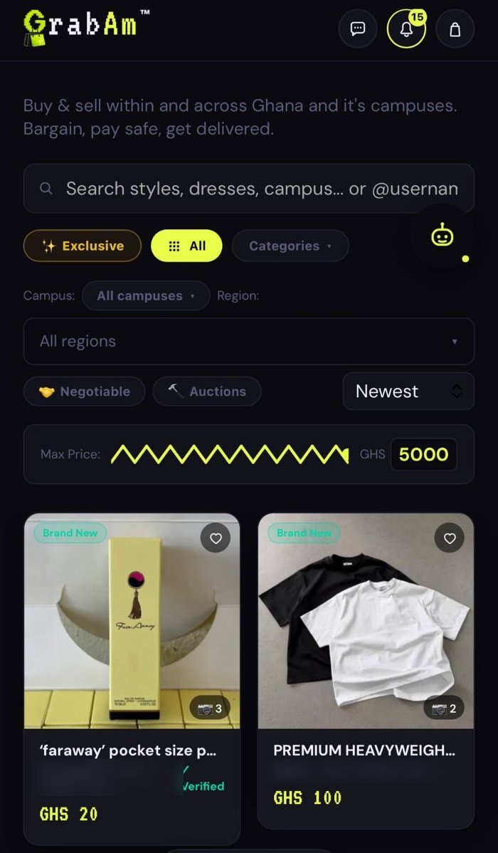 GrabAm marketplace Buy screen